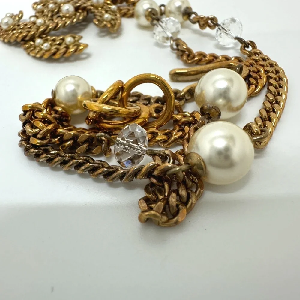 CHANEL Gold Pearl Logo Necklace